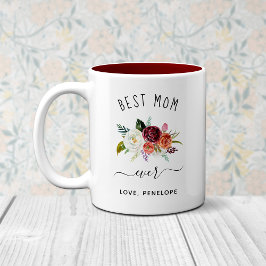 Bästa Mamma någonsin | Trendig Burgundy Boho Blomm Två-Tonad Mugg