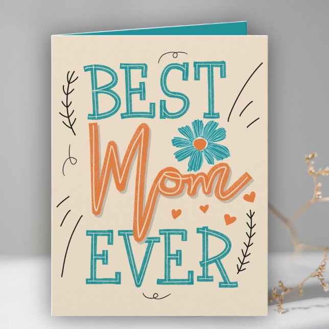 Bästa Mamma någonsin Typografi Blommigt Mors dag Kort (Skapare uppladdad)