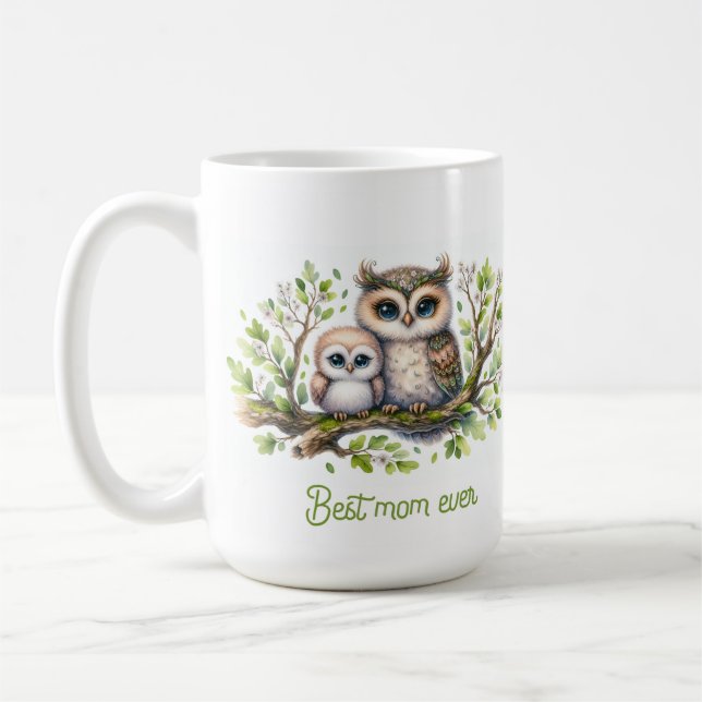 Bästa mamma någonsin Uggleillustration Kaffemugg (Vänster)