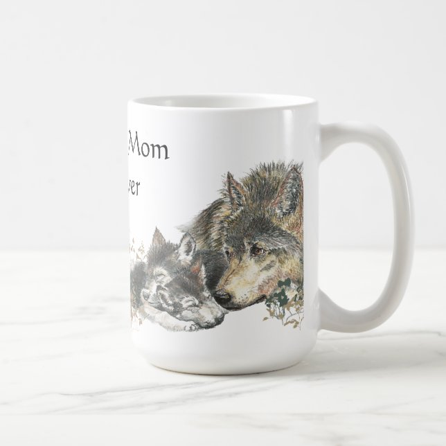 Bästa Mamma någonsin Varg och Unge Djurtema för va Kaffemugg (Höger)