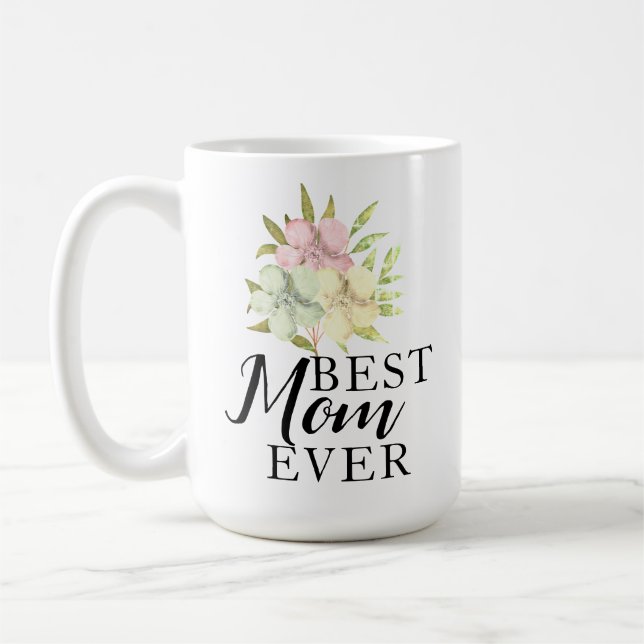 Bästa mamma någonsin Vattenfärg Blommig Mors dag Kaffemugg (Vänster)