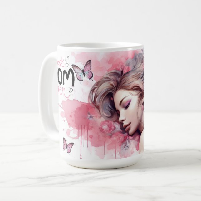 Bästa mamma någonsin Vattenfärg Ros Kaffemugg (Framsida vänster)