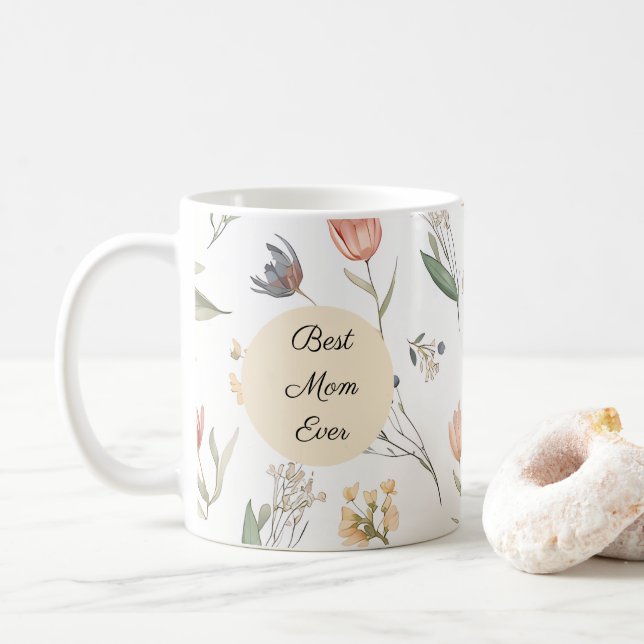 Bästa mamma någonsin Vattenfärg Tulpanprydd kopp (Med munk)