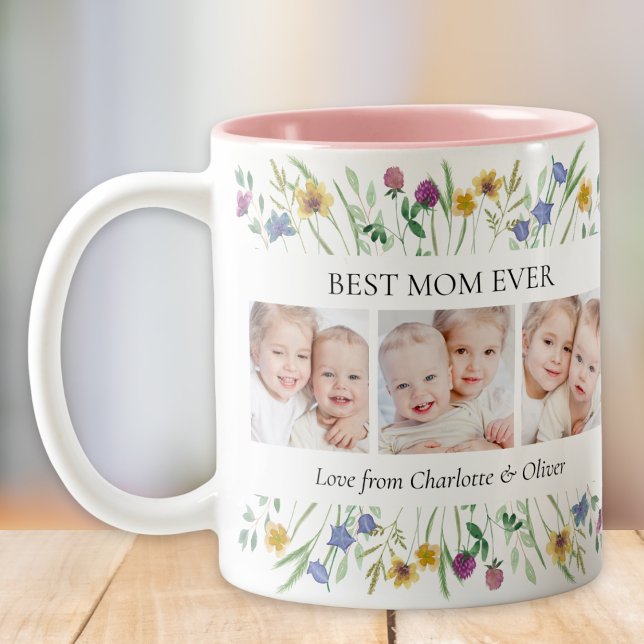 Bästa mamma någonsin Vildblomma Foto Två-Tonad Mugg (Skapare uppladdad)