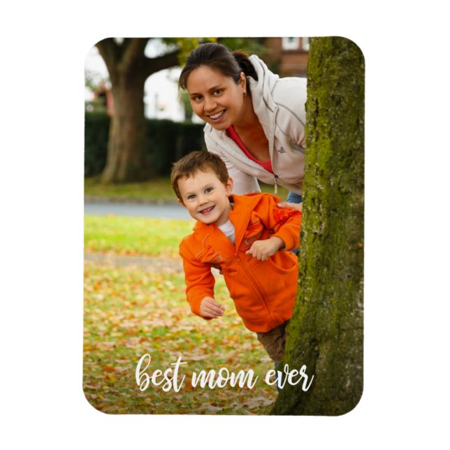 Bästa mamma någonsin Vit anpassad text med foto Magnet (Vertikal)