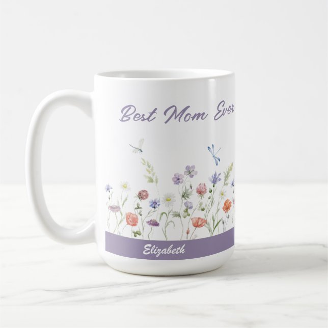 Bästa Mamma någonsin Wildblommor Kids Namn Mors da Kaffemugg (Vänster)