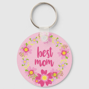 Bästa Mamma-nyckelkedjans Rosa med blommor Nyckelring