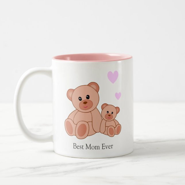 Bästa mamma och hjärtan på vit tvåtons kaffemugg (Vänster)