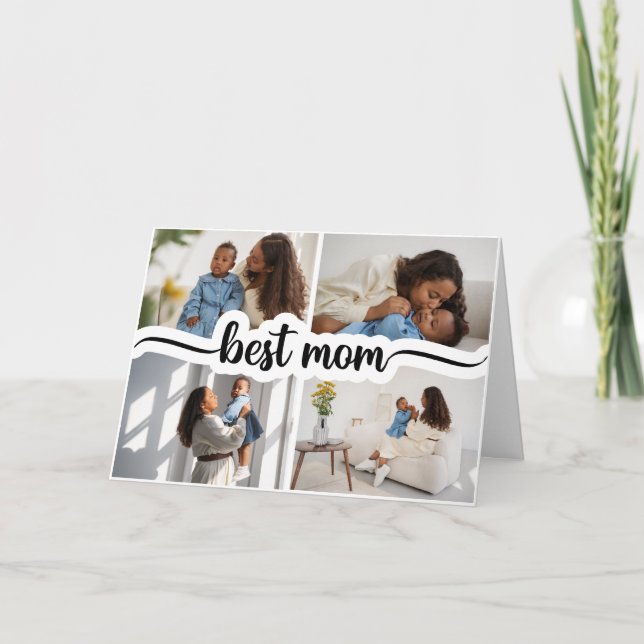 Bästa mamma personlig 4-foto collage helgkort (Framsida)