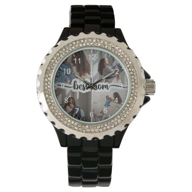 Bästa Mamma-Personlig 4-fotokollage Armbandsur (Framsida)