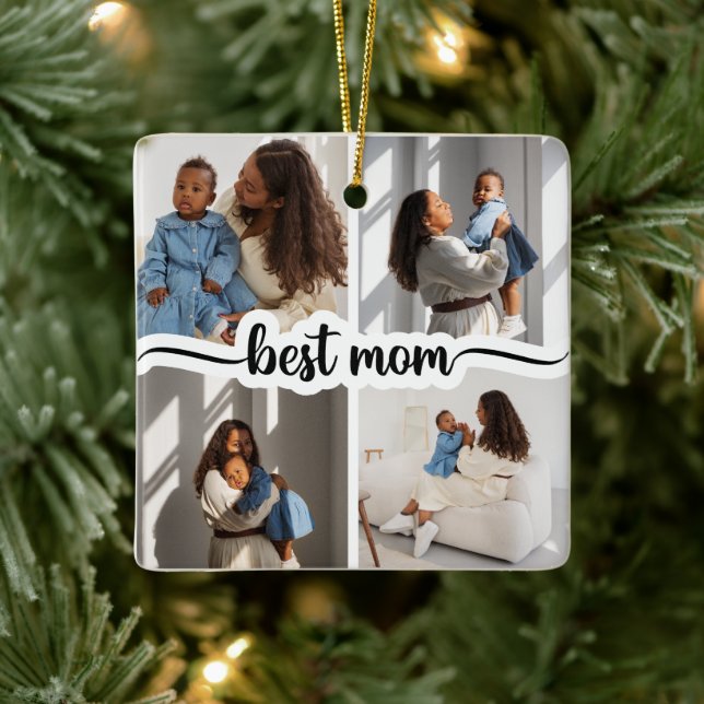 Bästa Mamma-Personlig 4-fotokollage Julgransprydnad Keramik (Träd)