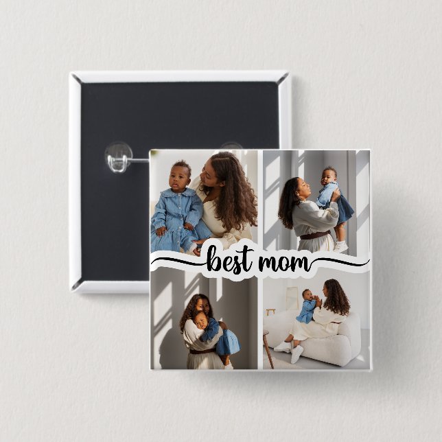 Bästa Mamma-Personlig 4-fotokollage Knapp (Framsida & baksida)