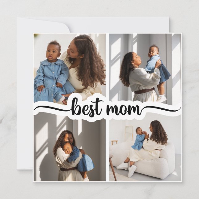 Bästa Mamma-Personlig 4-fotokollage Kort (Framsida)
