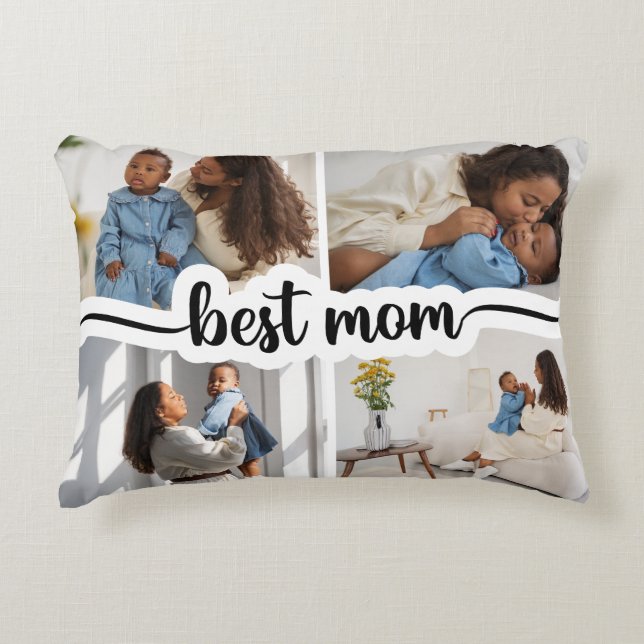 Bästa Mamma-Personlig 4-fotokollage Prydnadskudde (Framsidan)