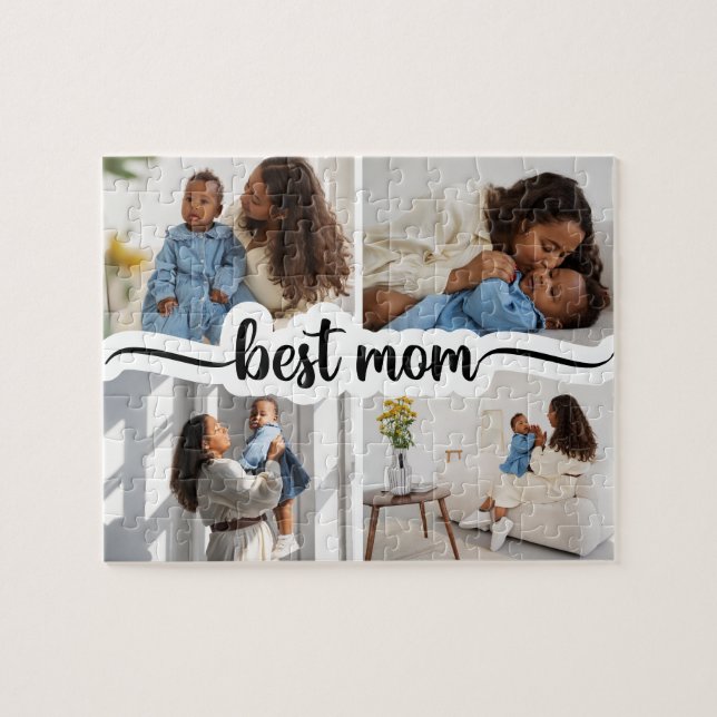 Bästa Mamma-Personlig 4-fotokollage Pussel (Horisontell)