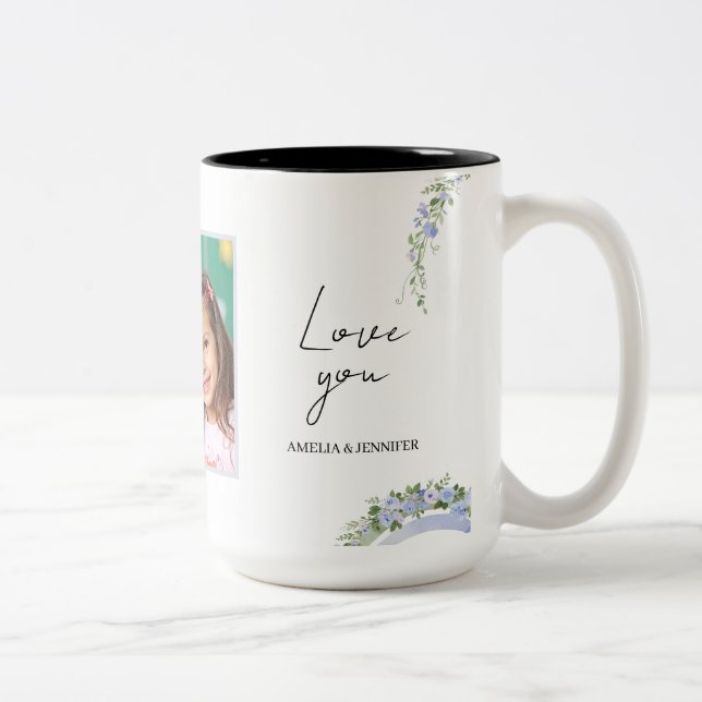 Bästa Mamma Present Boho Blå Salvia Grön Blommig R Två-Tonad Mugg (Höger)