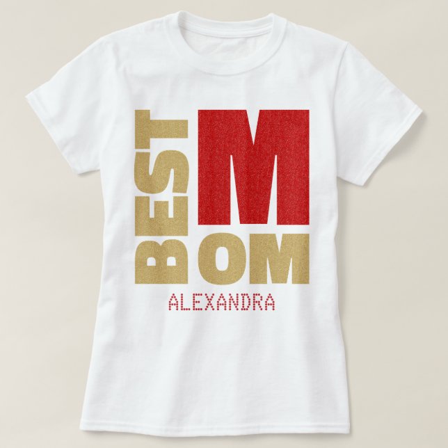 Bästa Mamma Red Guld Glitter Namn , anpassad T Shirt (Design framsida)