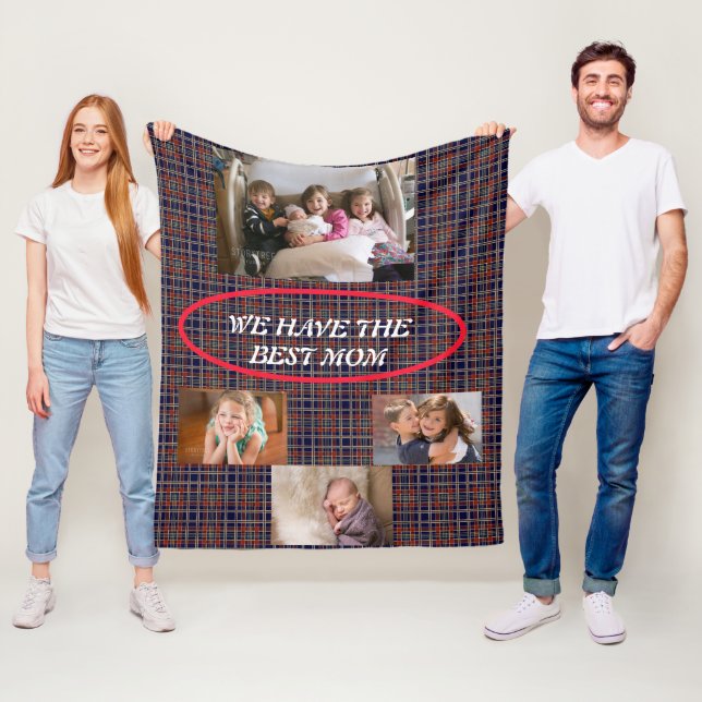 Bästa Mamma-ritade teckensnitt Tartan Play 4 Foton Fleecefilt (På plats)