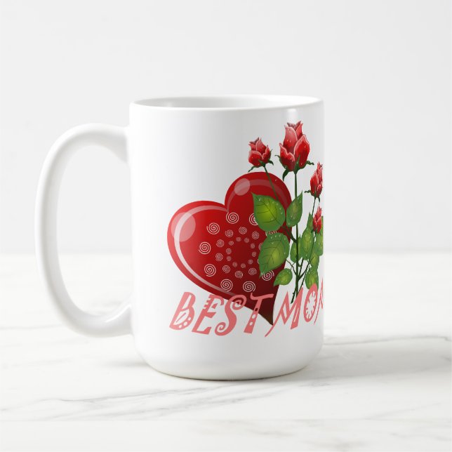 Bästa Mamma, Röda hjärtat och Grönt Löv Kaffemugg (Vänster)