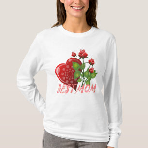 Bästa Mamma, Röda hjärtat och Grönt Löv T Shirt
