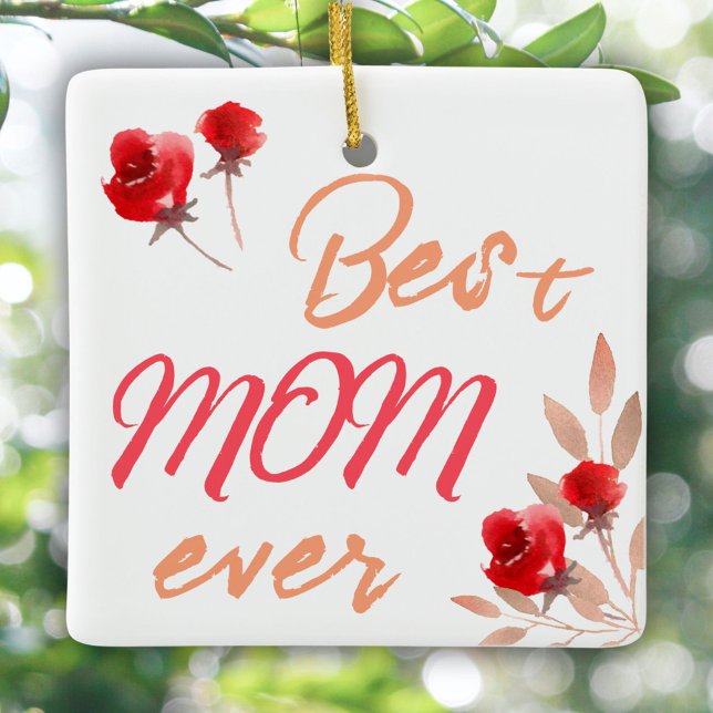 Bästa mamma röda rosor akvarell mor julgransprydnad keramik (Skapare uppladdad)