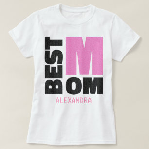 Bästa Mamma Rosa Black Glitter Namn, anpassad T Shirt