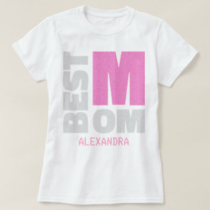 Bästa Mamma Rosa Silver Glitter Namn Anpassad T Shirt
