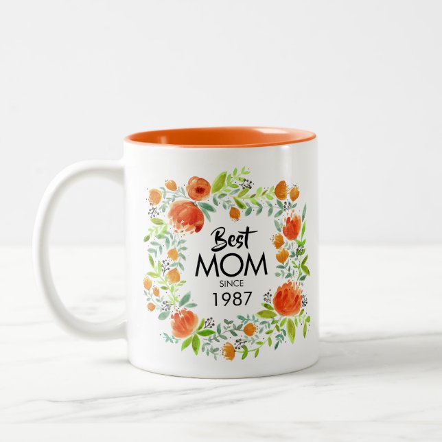 Bästa Mamma sedan Blommigt av vattenfärgen Kaffe M Två-Tonad Mugg (Vänster)