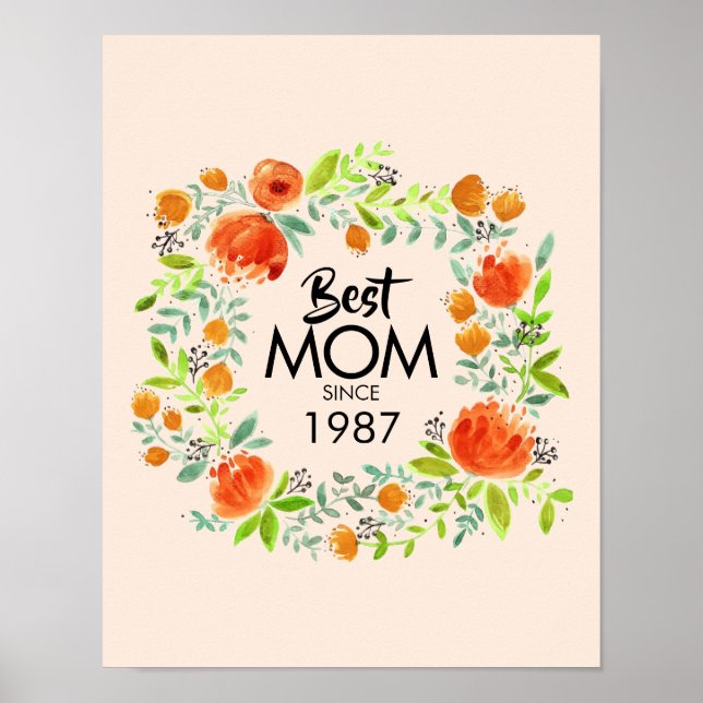 Bästa Mamma sedan vattenfärgens Blommigt Poster te (Framsidan)