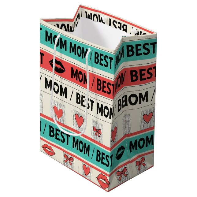 Bästa mamma seriehjärtan retro grafik (Framsidan Vinklad)