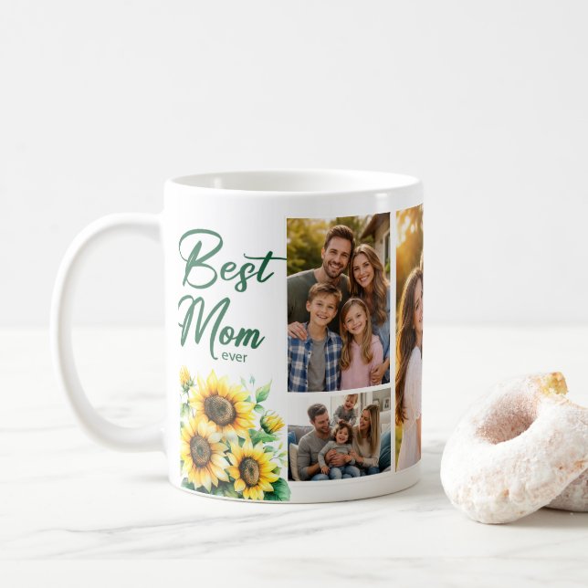 Bästa mamma Solros Fotokollage Mugg (Med munk)