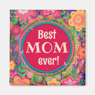 Bästa Mamma Söt Rosa Viktig Blommigt Roligt Magnet