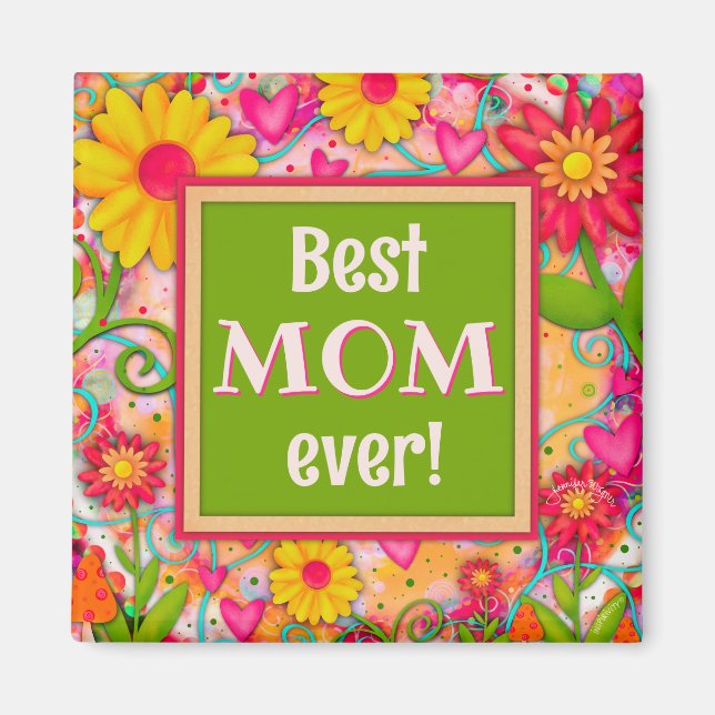 Bästa Mamma-Söt Viktigt Hearts-Blommigtens Roligt  Magnet (Framsidan)