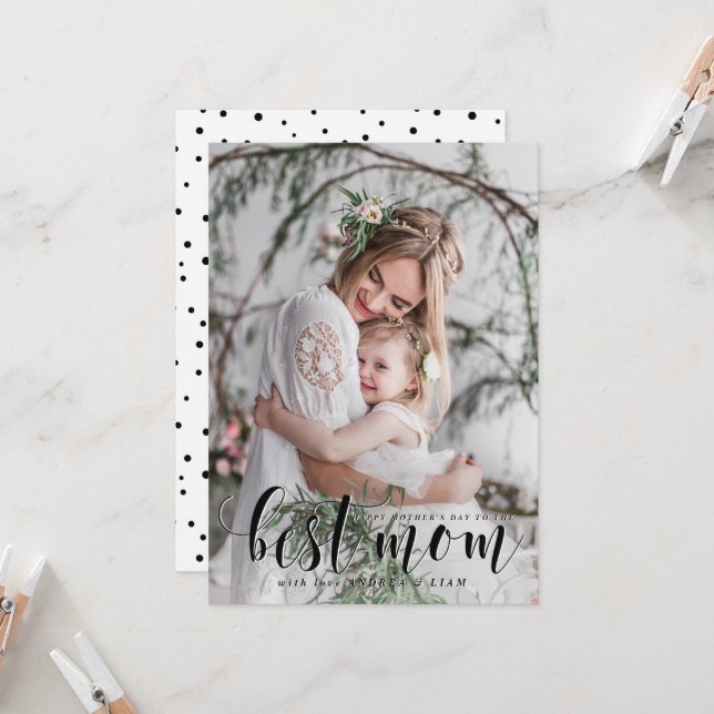 Bästa Mamma | Svart modern kalligrafi Mors dag Kort (Fram/Back In Situ)