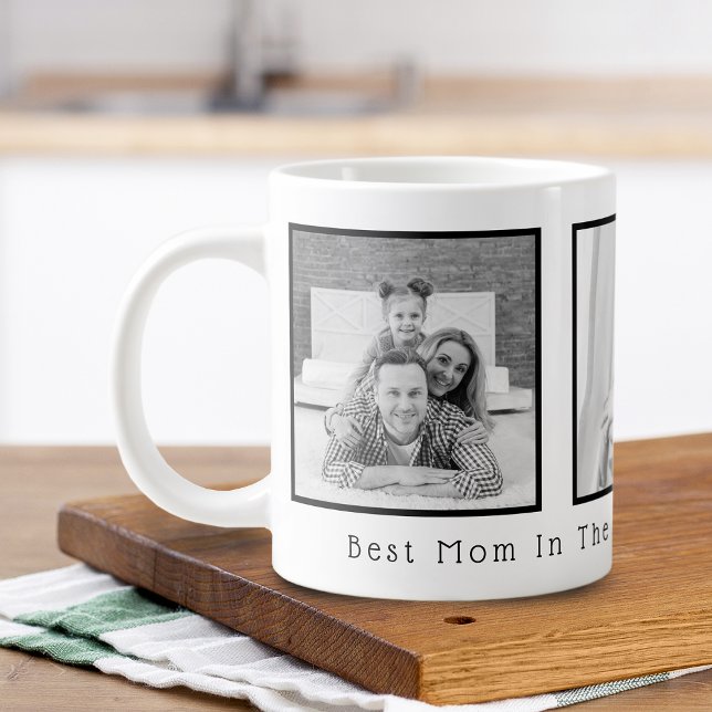 Bästa mamma Svart och vit 3 bilder Jumbo Mugg (Best Mom Black and White 3 Photos Giant Coffee Mug)