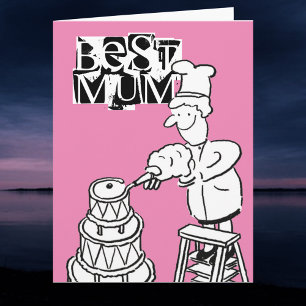 Bästa mamma tårtmakare dekorerar jättetårta kort