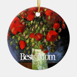 Bästa mamma, vas med rödvallmo julgransprydnad keramik