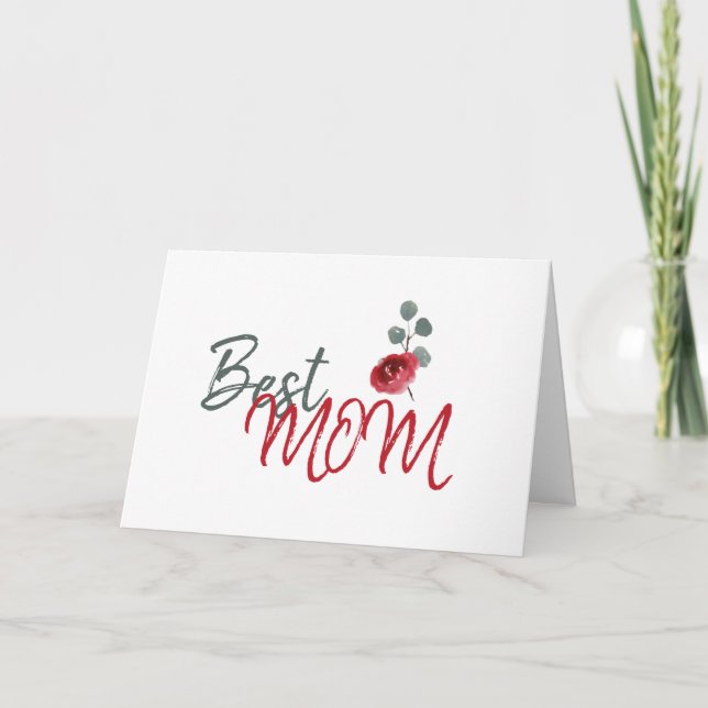 Bästa mamma Vattenfärg Röd Ros Blommig Mors Dag Kort (Framsida)