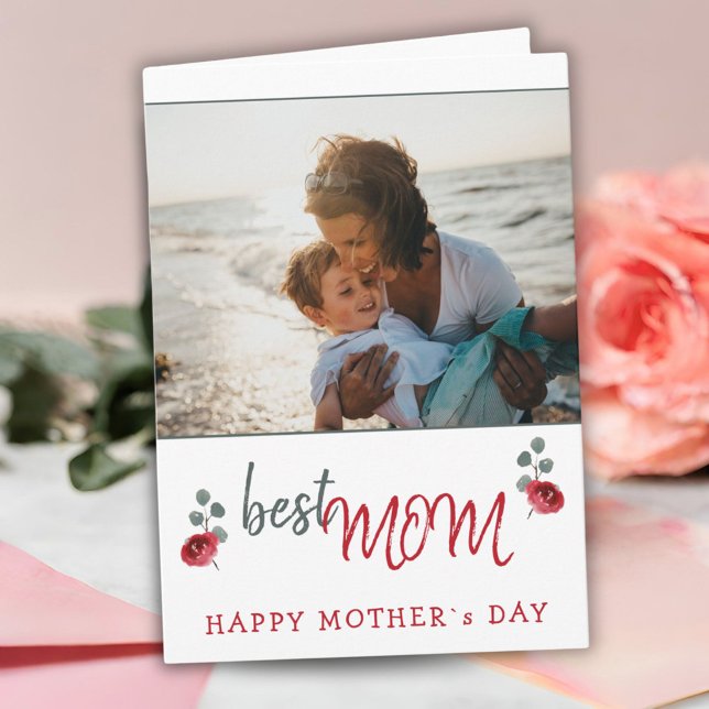 Bästa mamma Vattenfärg Ros Blommig Mors dag Foto Kort (Skapare uppladdad)
