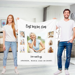 Bästa mamma-vita svarta fotokollage Mors dag Fleecefilt