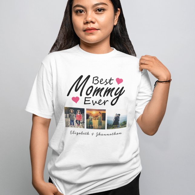 Bästa Mamman någonsin 3 Photo Collage-barn namn Mo T Shirt (Skapare uppladdad)