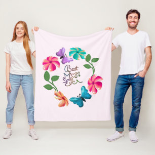 Bästa mamman någonsin Blommig krans Söta fjärilar Fleecefilt