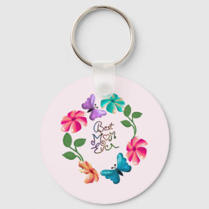 Bästa mamman någonsin Blommig krans Söta fjärilar Nyckelring