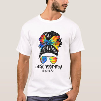 Bästa Mamman någonsin Tie Dye Messy Bun Hair Mor D T Shirt