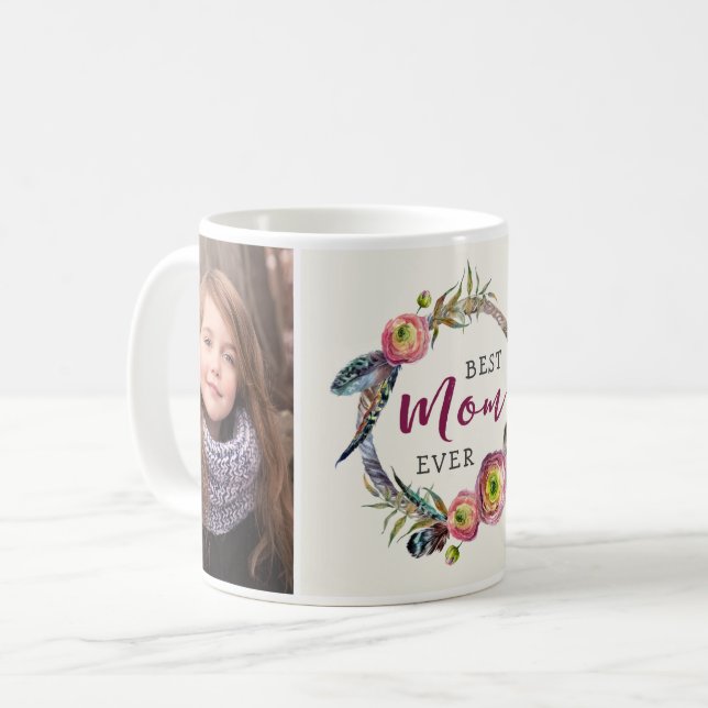 Bästa Mamman någonsin| Utandningsdesign 2 Foto Mug Kaffemugg (Framsida vänster)