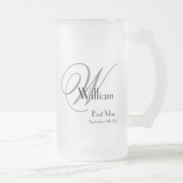 Bästa man ger Modern Monogram Initial & Namn Cute Frostat Ölglas (Höger)