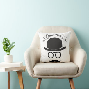 Bästa man Hipster Glass Hat Handlebar Mustache Kudde
