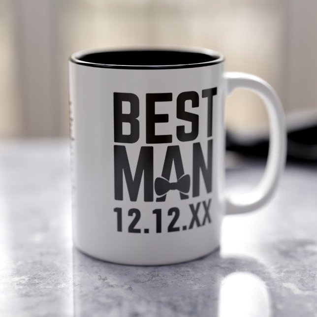 Bästa Man Sällskapspresent Kaffemug Två-Tonad Mugg (Perfect wedding gift for your Best Man. Just add his name and your wedding date)