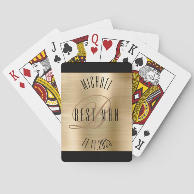 Bästa Mannen Monogram Bröllop Casinokort (Baksidan)
