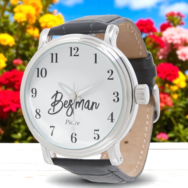 Bästa mannen svart vit bröllops- armbandsur (Skapare uppladdad)